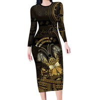 Niue Christmas Long Sleeve Bodycon Dress Niuean Crab Xmas Tribal Waves - Polynesian Pride