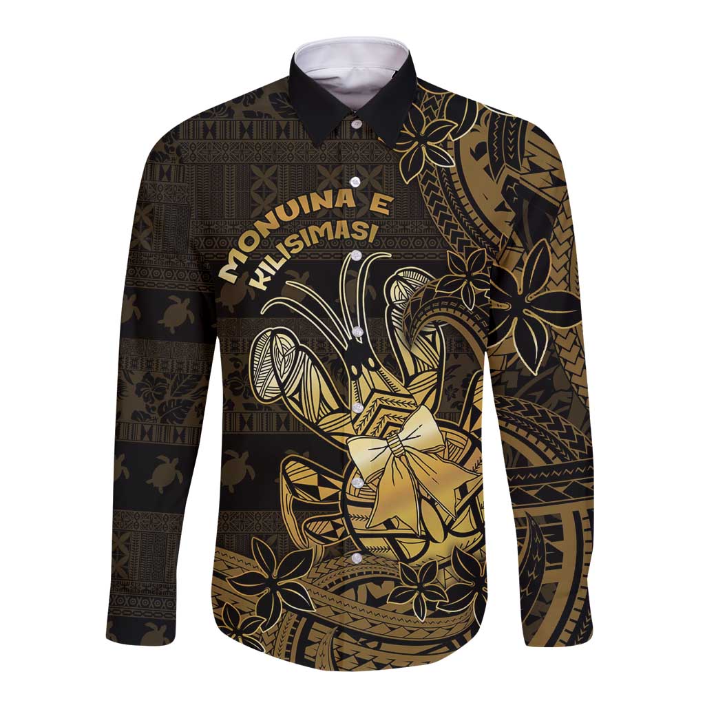 Niue Christmas Long Sleeve Button Shirt Niuean Crab Xmas Tribal Waves - Polynesian Pride