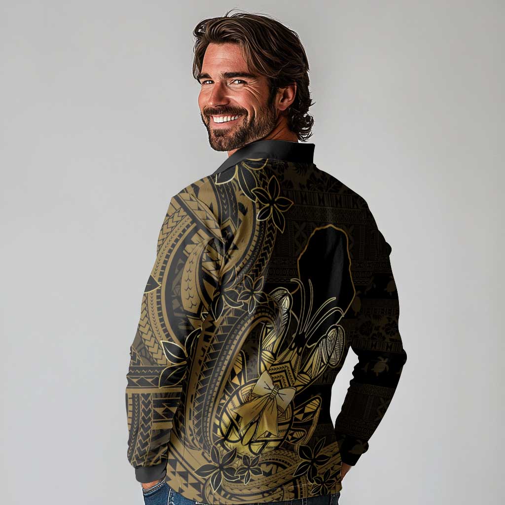 Niue Christmas Long Sleeve Polo Shirt Niuean Crab Xmas Tribal Waves - Polynesian Pride