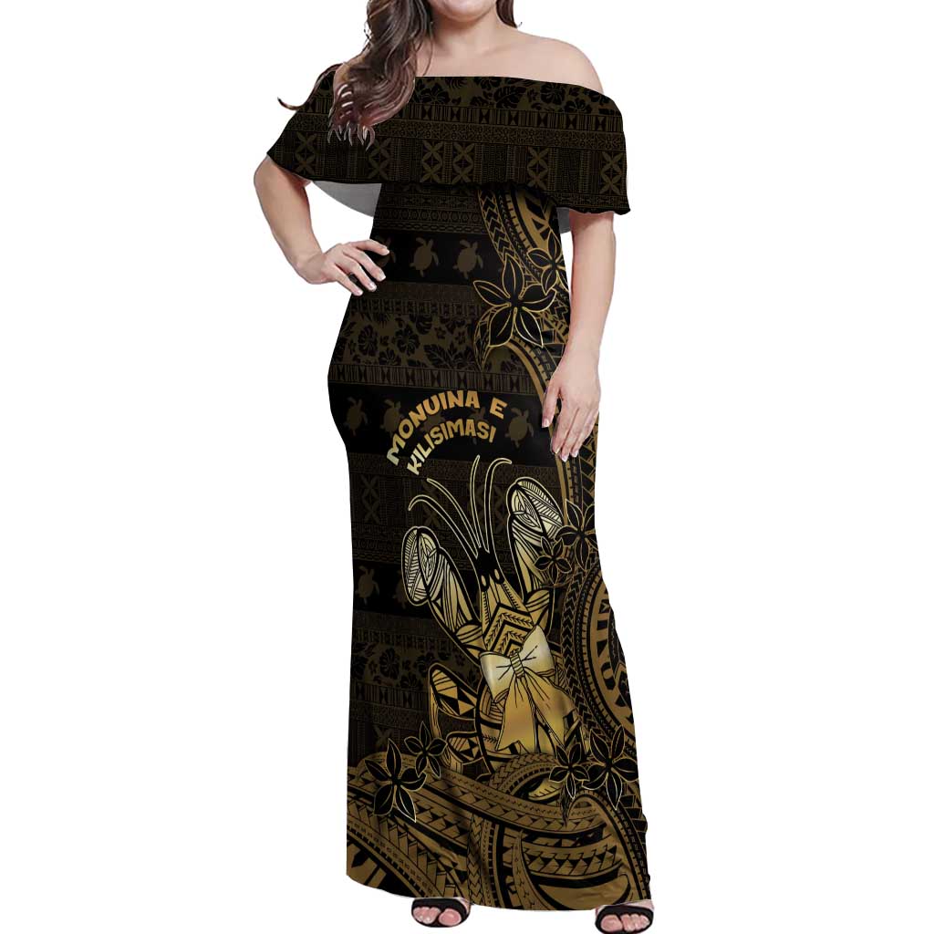 Niue Christmas Off Shoulder Maxi Dress Niuean Crab Xmas Tribal Waves - Polynesian Pride