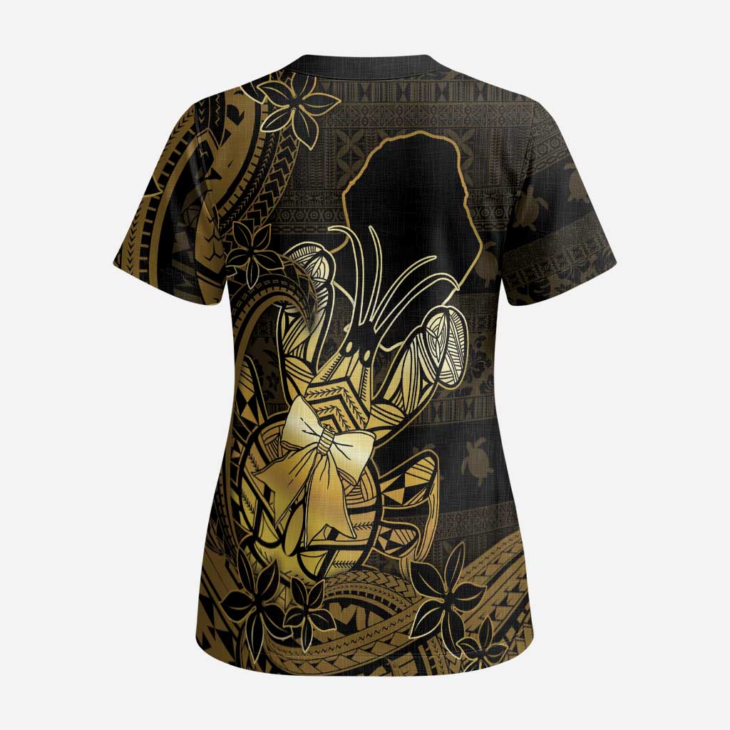 Niue Christmas Scrub Top Niuean Crab Xmas Tribal Waves - Polynesian Pride