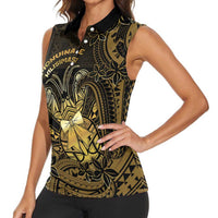 Niue Christmas Women Sleeveless Polo Shirt Niuean Crab Xmas Tribal Waves - Polynesian Pride