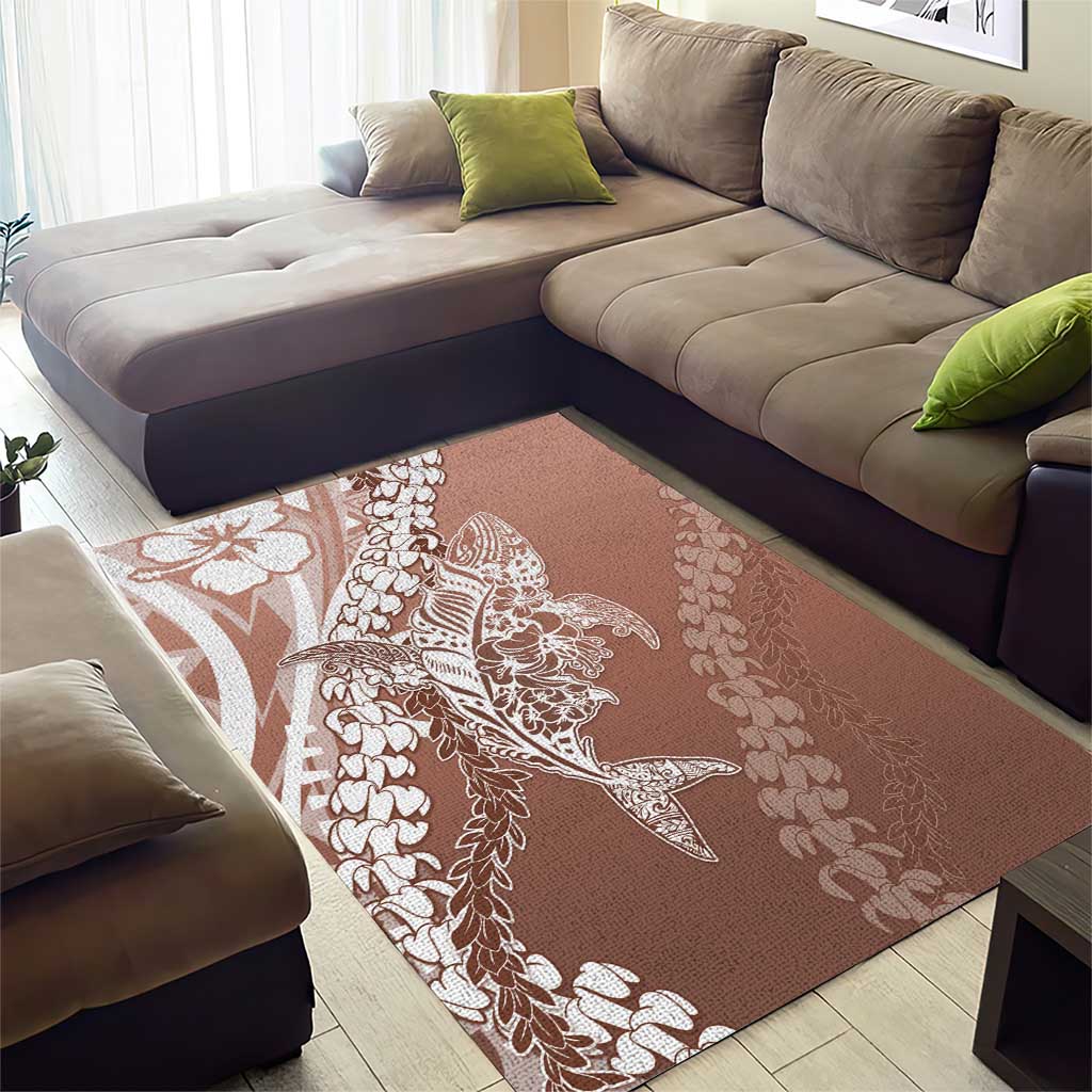 Hawaii Puakenikeni And Maile Lei Area Rug Brown Polynesian Shark Tattoo DT05