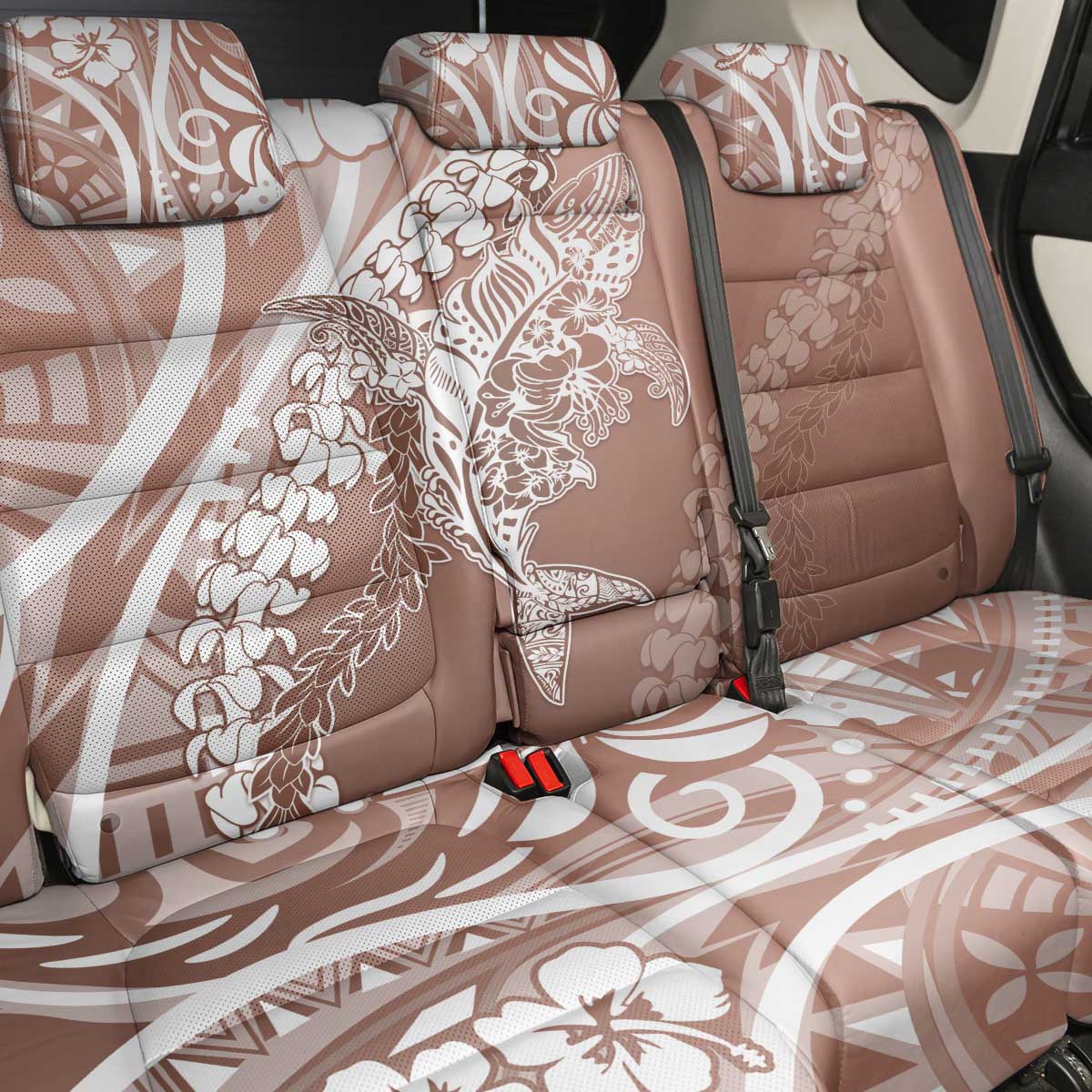 Hawaii Puakenikeni And Maile Lei Back Car Seat Cover Brown Polynesian Shark Tattoo DT05
