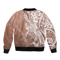 Hawaii Puakenikeni And Maile Lei Bomber Jacket Brown Polynesian Shark Tattoo DT05