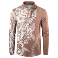 Hawaii Puakenikeni And Maile Lei Button Sweatshirt Brown Polynesian Shark Tattoo DT05 Brown - Polynesian Pride