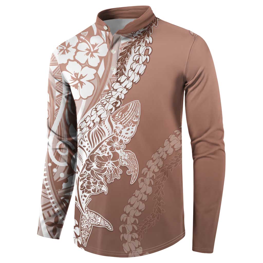 Hawaii Puakenikeni And Maile Lei Button Sweatshirt Brown Polynesian Shark Tattoo DT05 - Polynesian Pride