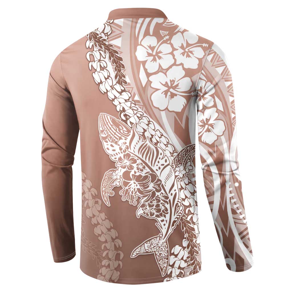 Hawaii Puakenikeni And Maile Lei Button Sweatshirt Brown Polynesian Shark Tattoo DT05 - Polynesian Pride