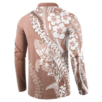 Hawaii Puakenikeni And Maile Lei Button Sweatshirt Brown Polynesian Shark Tattoo DT05 - Polynesian Pride