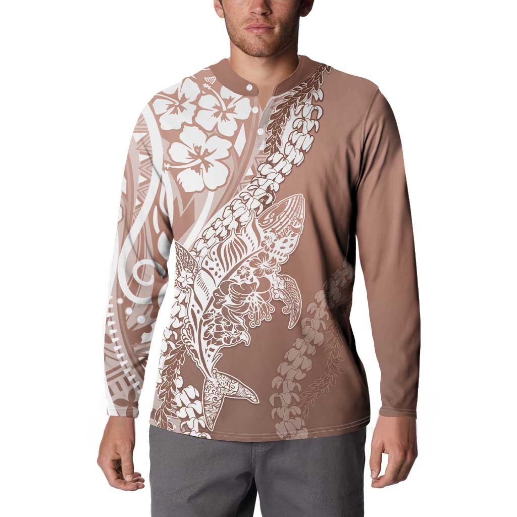 Hawaii Puakenikeni And Maile Lei Button Sweatshirt Brown Polynesian Shark Tattoo DT05 - Polynesian Pride