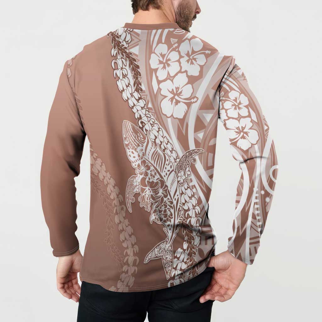 Hawaii Puakenikeni And Maile Lei Button Sweatshirt Brown Polynesian Shark Tattoo DT05 - Polynesian Pride