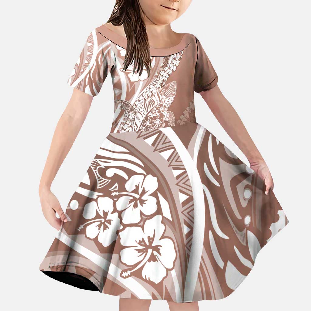 Hawaii Puakenikeni And Maile Lei Family Matching Long Sleeve Bodycon Dress and Hawaiian Shirt Brown Polynesian Shark Tattoo DT05