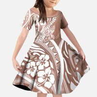 Hawaii Puakenikeni And Maile Lei Family Matching Long Sleeve Bodycon Dress and Hawaiian Shirt Brown Polynesian Shark Tattoo DT05