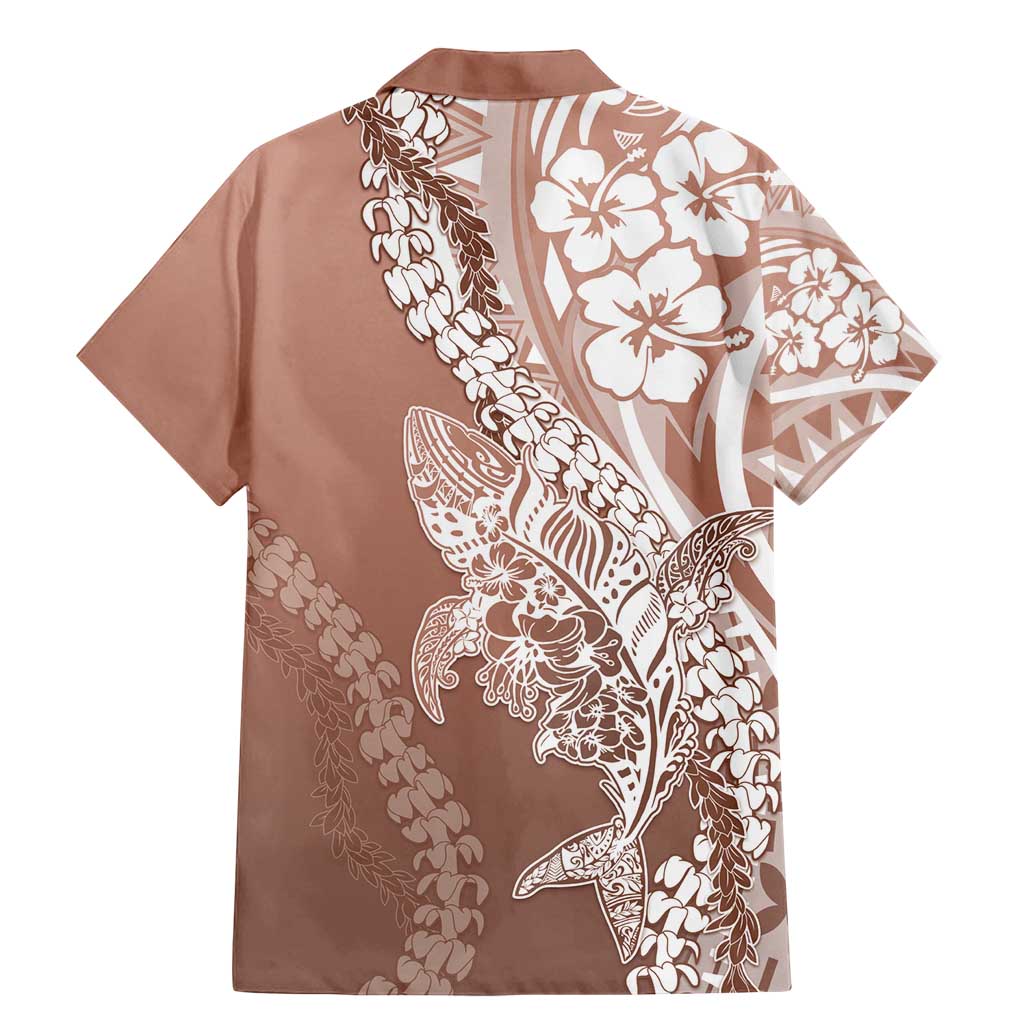 Hawaii Puakenikeni And Maile Lei Family Matching Mermaid Dress and Hawaiian Shirt Brown Polynesian Shark Tattoo DT05