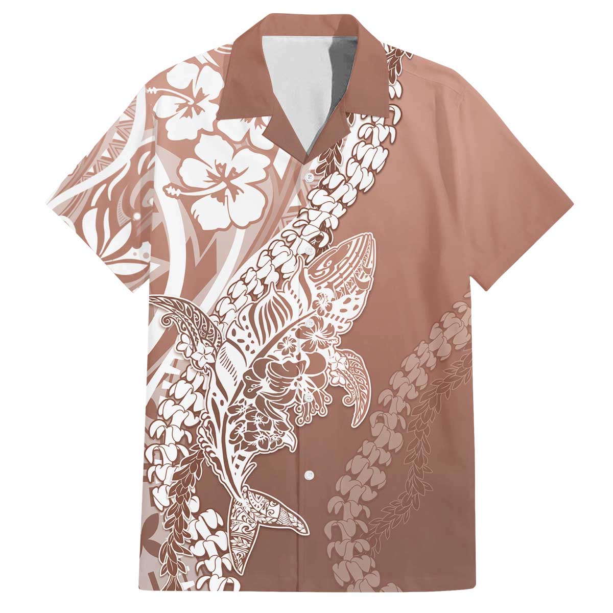 Hawaii Puakenikeni And Maile Lei Family Matching Off The Shoulder Long Sleeve Dress and Hawaiian Shirt Brown Polynesian Shark Tattoo DT05
