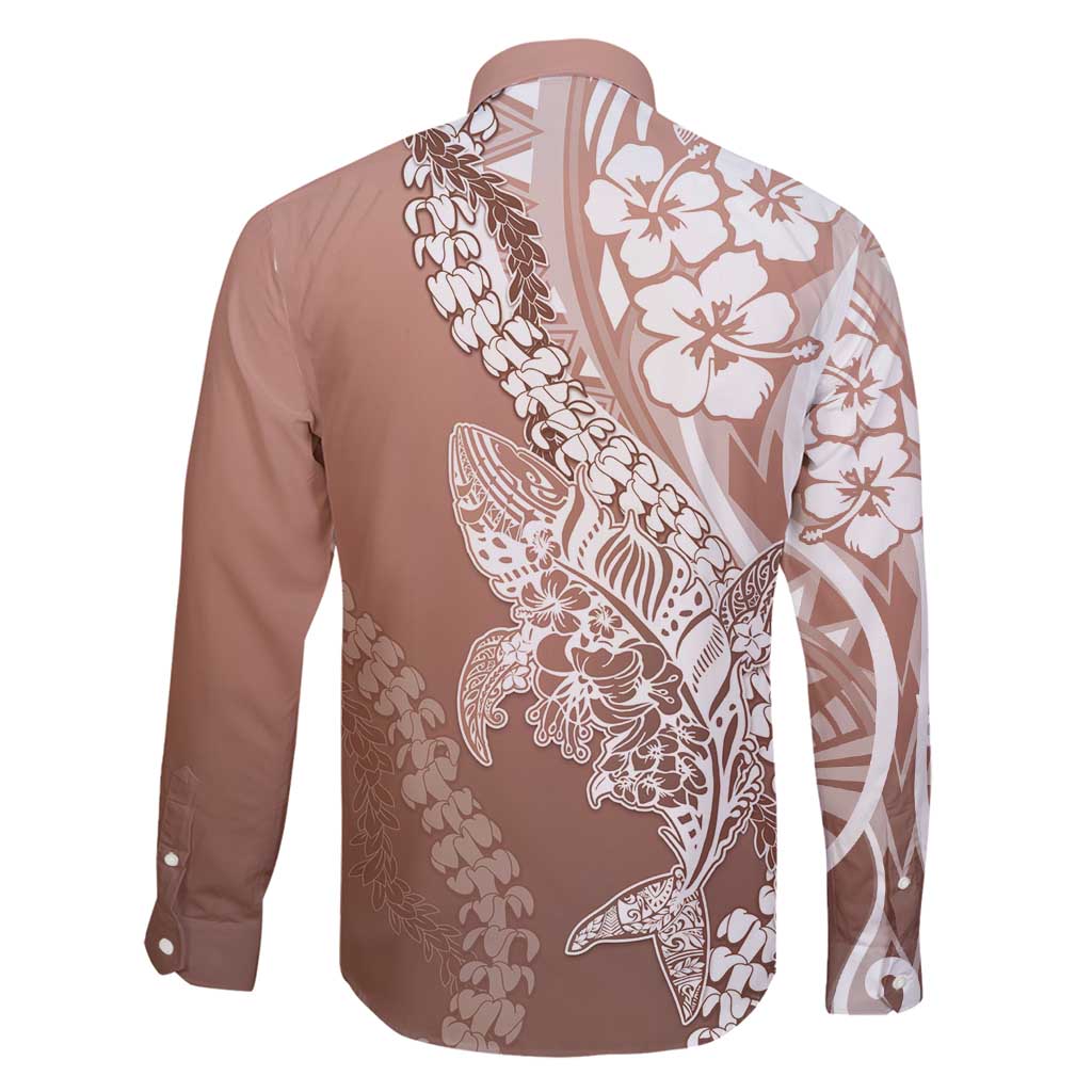 Hawaii Puakenikeni And Maile Lei Family Matching Off Shoulder Short Dress and Hawaiian Shirt Brown Polynesian Shark Tattoo DT05