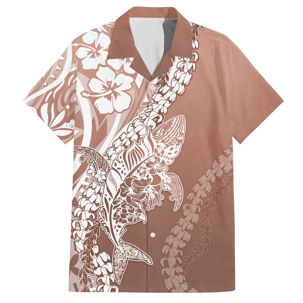 Hawaii Puakenikeni And Maile Lei Family Matching Tank Maxi Dress and Hawaiian Shirt Brown Polynesian Shark Tattoo DT05