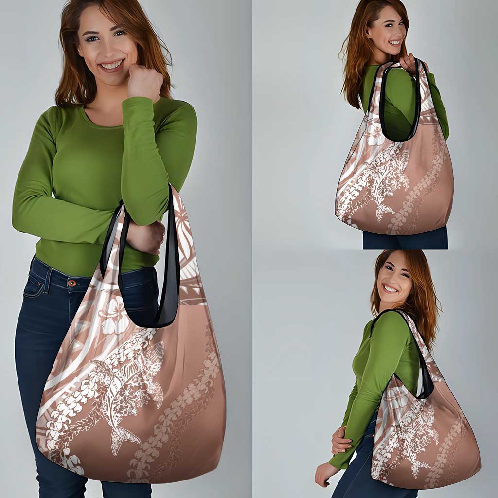 Hawaii Puakenikeni And Maile Lei Grocery Bag Brown Polynesian Shark Tattoo DT05