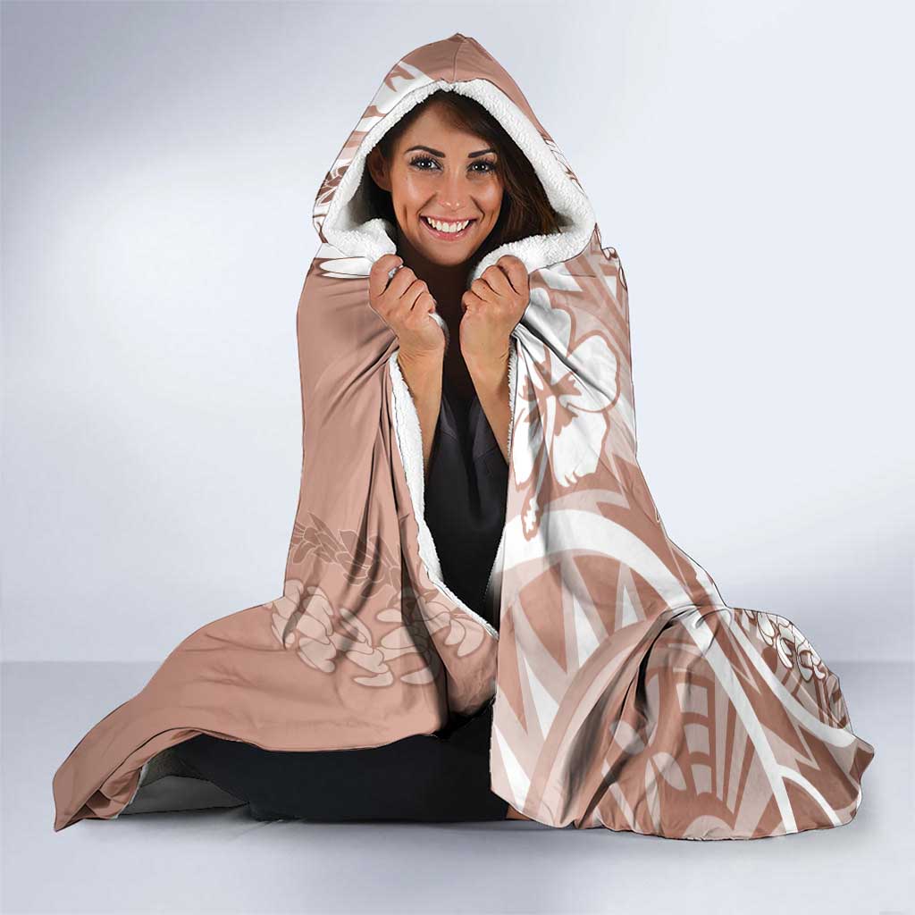 Hawaii Puakenikeni And Maile Lei Hooded Blanket Brown Polynesian Shark Tattoo DT05