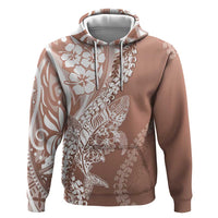 Hawaii Puakenikeni And Maile Lei Hoodie Brown Polynesian Shark Tattoo DT05