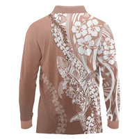 Hawaii Puakenikeni And Maile Lei Long Sleeve Polo Shirt Brown Polynesian Shark Tattoo DT05