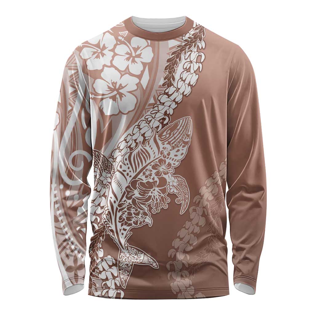 Hawaii Puakenikeni And Maile Lei Long Sleeve Shirt Brown Polynesian Shark Tattoo DT05 Unisex Brown - Polynesian Pride