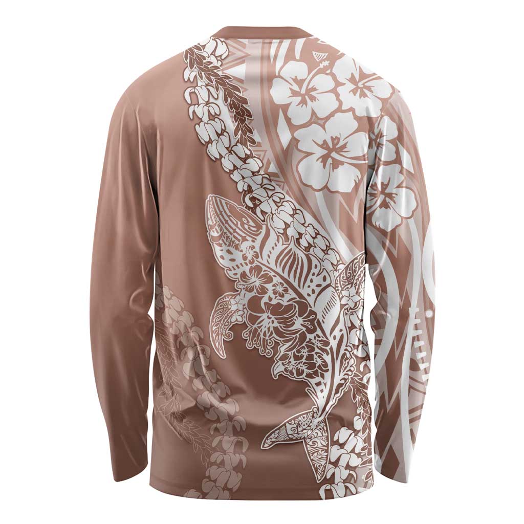 Hawaii Puakenikeni And Maile Lei Long Sleeve Shirt Brown Polynesian Shark Tattoo DT05 - Polynesian Pride