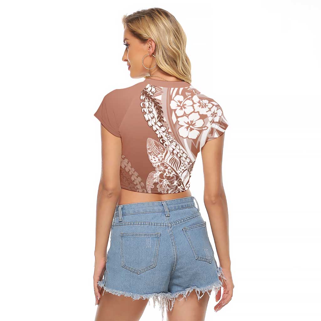 Hawaii Puakenikeni And Maile Lei Raglan Cropped T Shirt Brown Polynesian Shark Tattoo DT05
