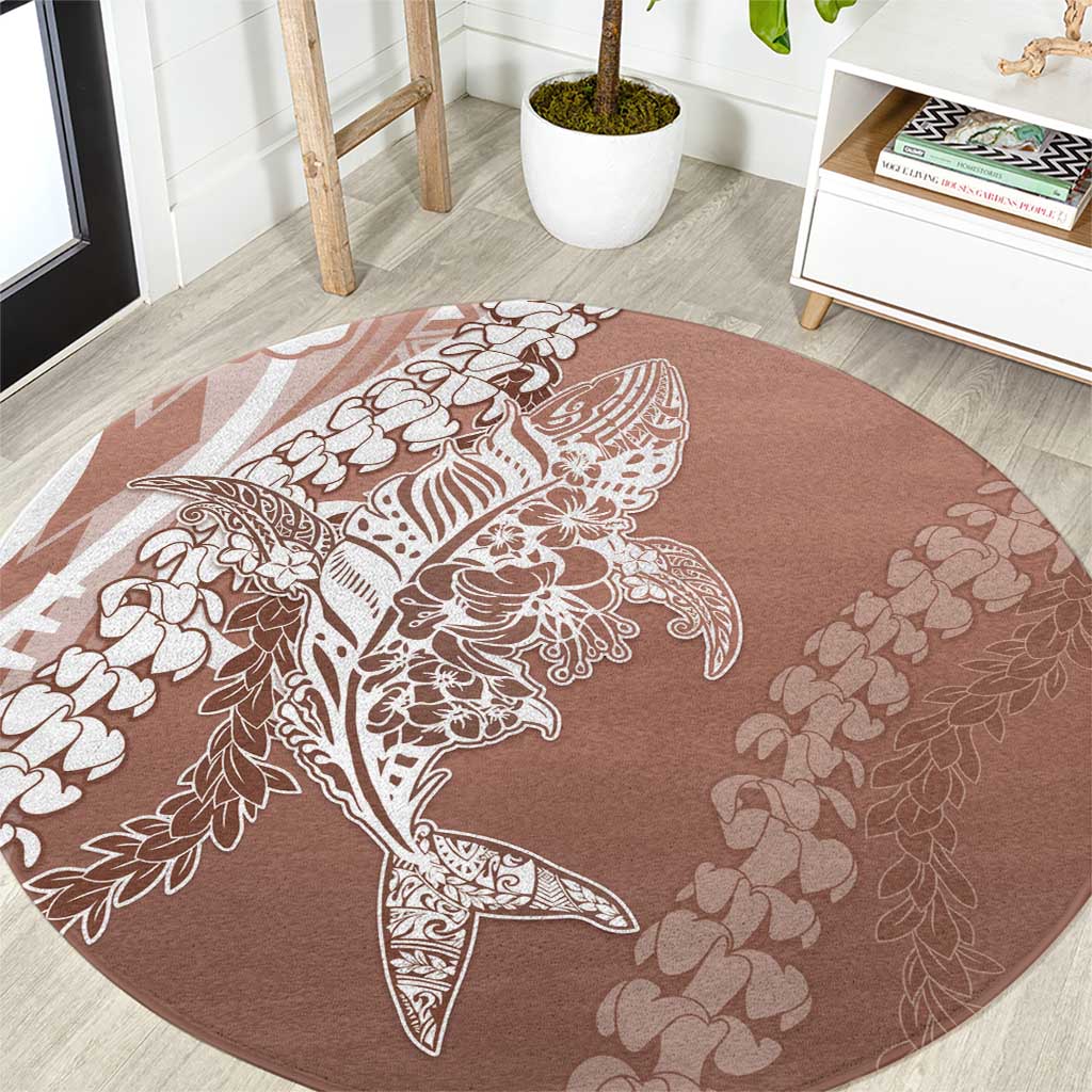 Hawaii Puakenikeni And Maile Lei Round Carpet Brown Polynesian Shark Tattoo DT05