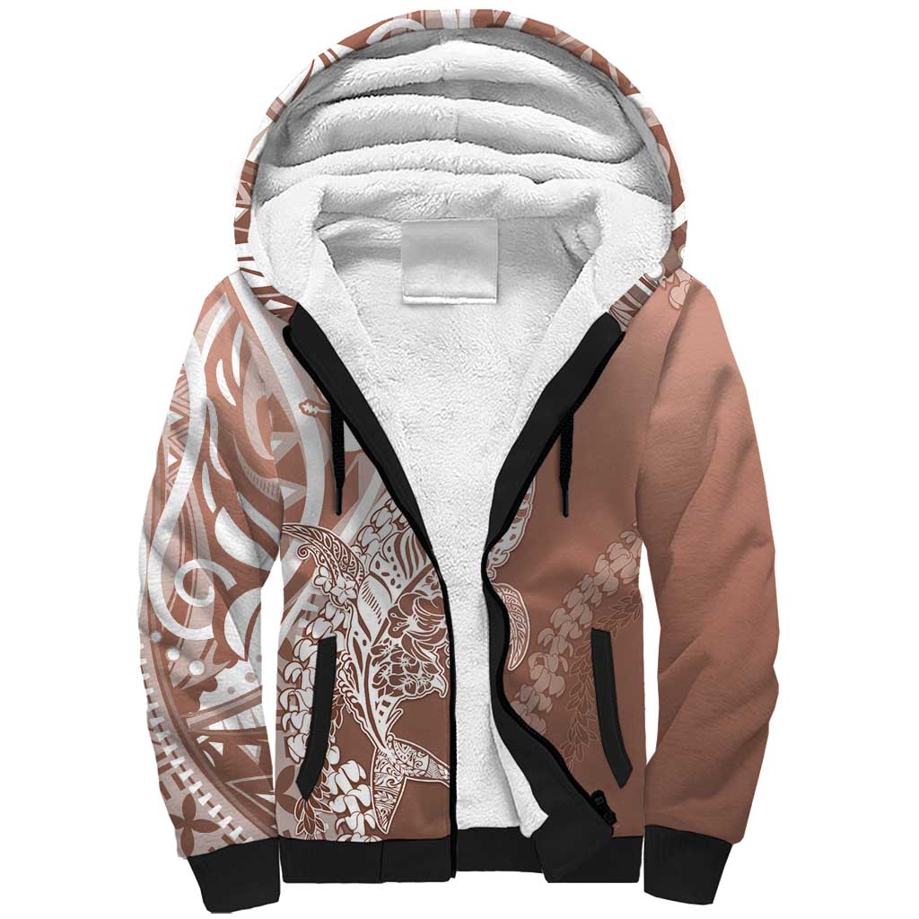 Hawaii Puakenikeni And Maile Lei Sherpa Hoodie Brown Polynesian Shark Tattoo DT05
