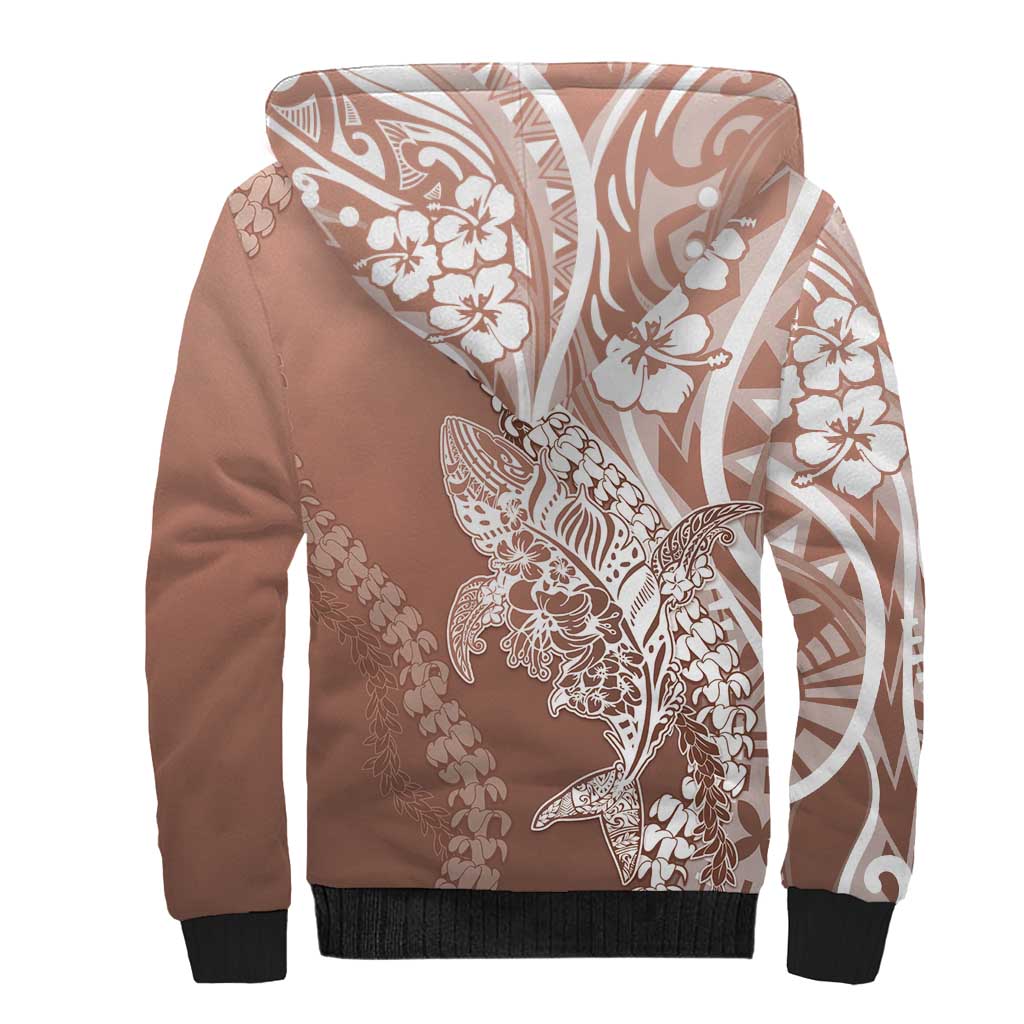 Hawaii Puakenikeni And Maile Lei Sherpa Hoodie Brown Polynesian Shark Tattoo DT05