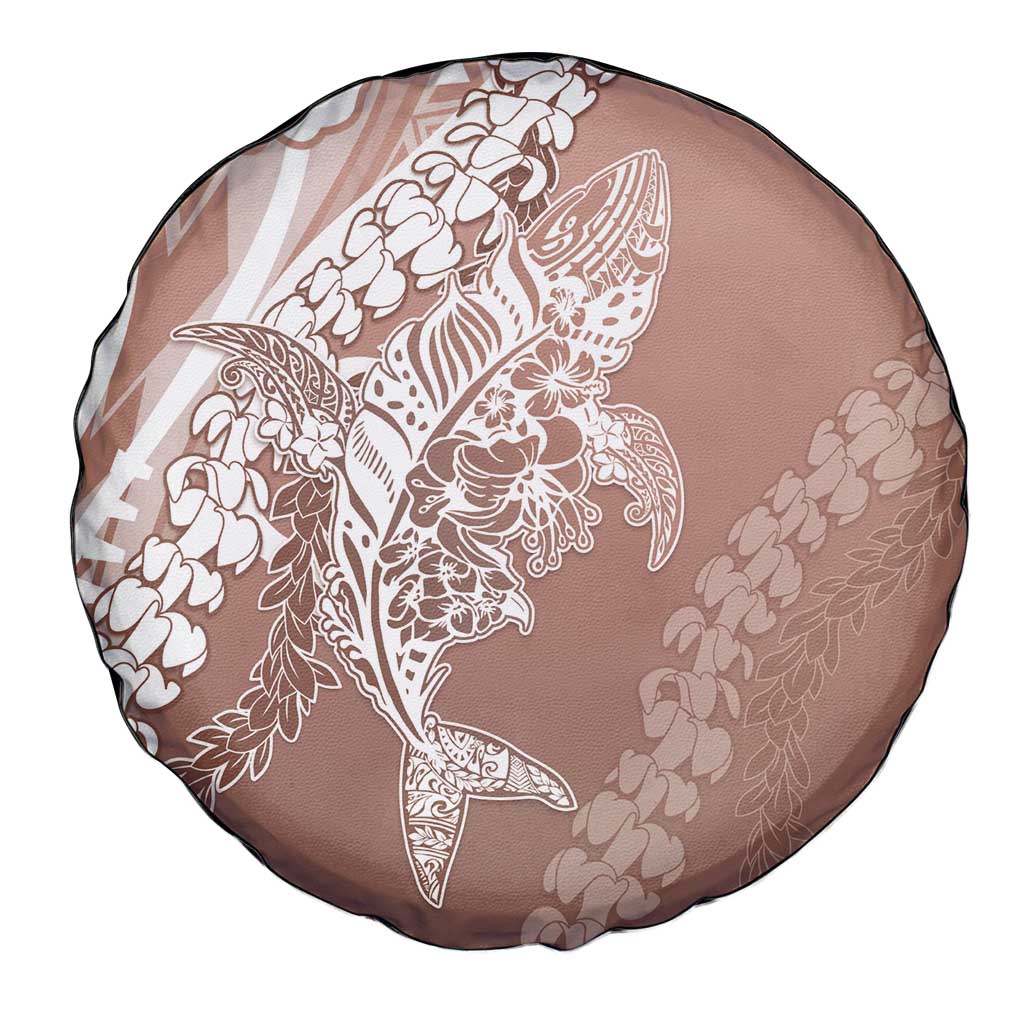 Hawaii Puakenikeni And Maile Lei Spare Tire Cover Brown Polynesian Shark Tattoo DT05