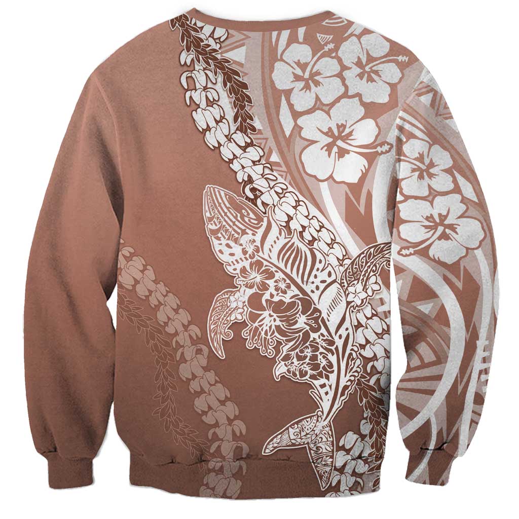Hawaii Puakenikeni And Maile Lei Sweatshirt Brown Polynesian Shark Tattoo DT05