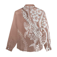 Hawaii Puakenikeni And Maile Lei Women Casual Shirt Brown Polynesian Shark Tattoo DT05