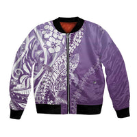 Hawaii Puakenikeni And Maile Lei Bomber Jacket Violet Polynesian Shark Tattoo DT05