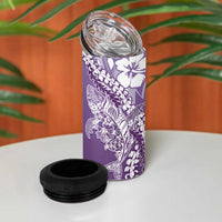 Hawaii Puakenikeni And Maile Lei 4 in 1 Can Cooler Tumbler Violet Polynesian Shark Tattoo DT05