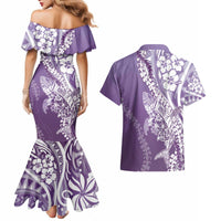 Hawaii Puakenikeni And Maile Lei Couples Matching Mermaid Dress and Hawaiian Shirt Violet Polynesian Shark Tattoo DT05