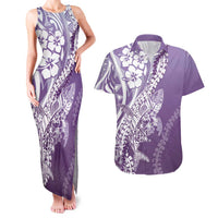 Hawaii Puakenikeni And Maile Lei Couples Matching Tank Maxi Dress and Hawaiian Shirt Violet Polynesian Shark Tattoo DT05