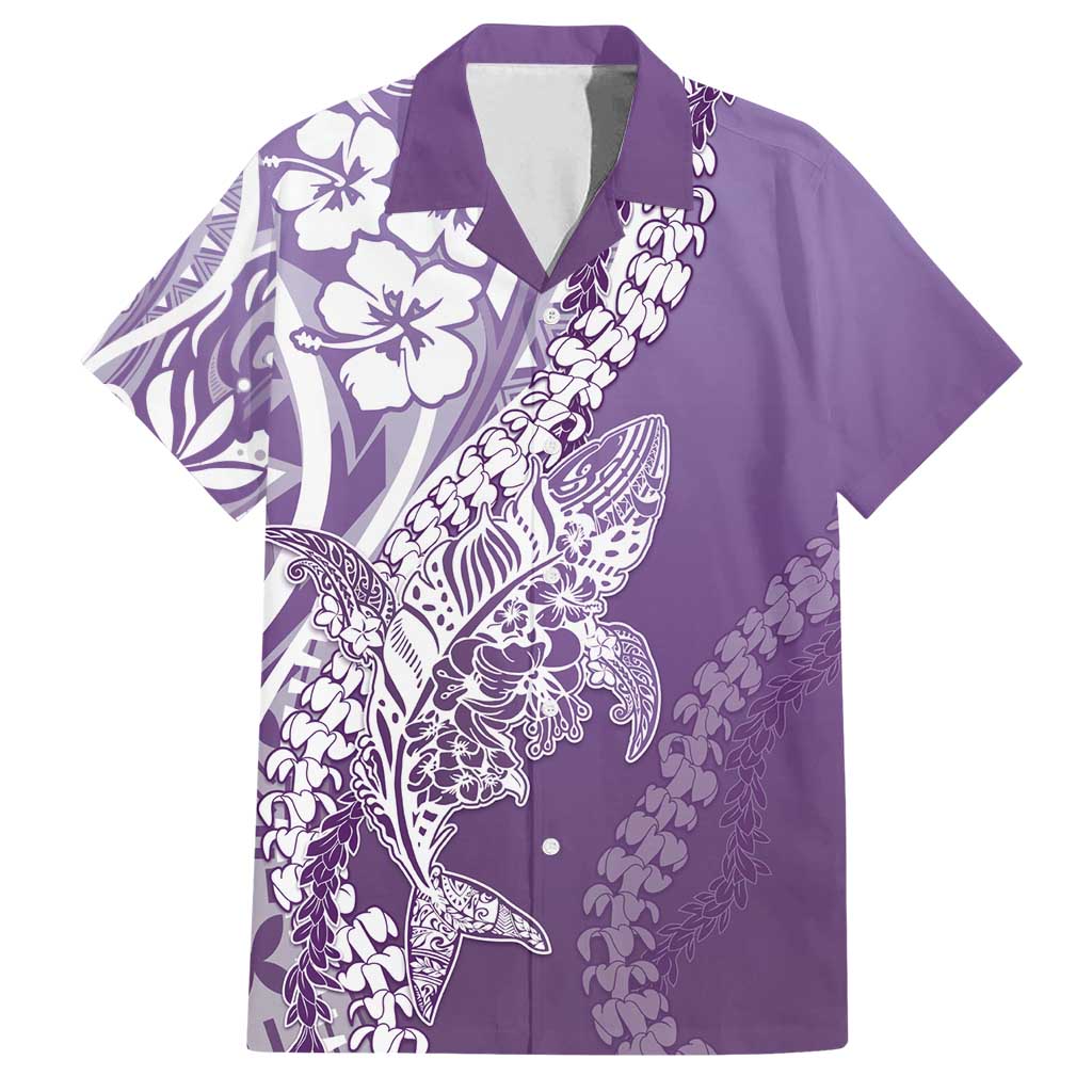 Hawaii Puakenikeni And Maile Lei Family Matching Long Sleeve Bodycon Dress and Hawaiian Shirt Violet Polynesian Shark Tattoo DT05
