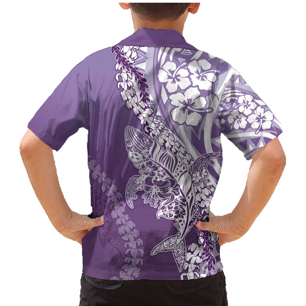 Hawaii Puakenikeni And Maile Lei Family Matching Mermaid Dress and Hawaiian Shirt Violet Polynesian Shark Tattoo DT05