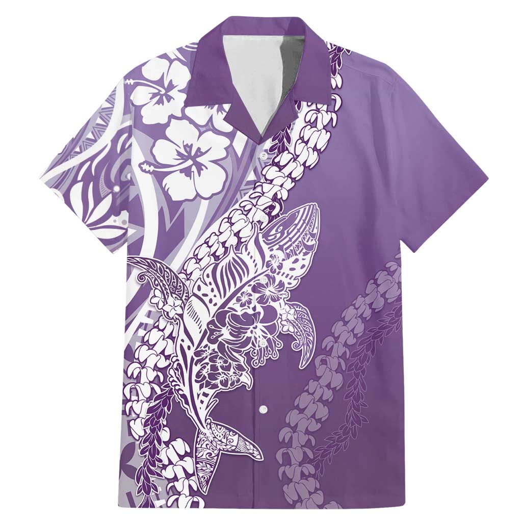 Hawaii Puakenikeni And Maile Lei Family Matching Mermaid Dress and Hawaiian Shirt Violet Polynesian Shark Tattoo DT05