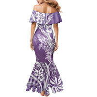 Hawaii Puakenikeni And Maile Lei Family Matching Mermaid Dress and Hawaiian Shirt Violet Polynesian Shark Tattoo DT05