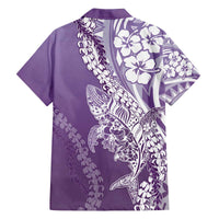 Hawaii Puakenikeni And Maile Lei Family Matching Off The Shoulder Long Sleeve Dress and Hawaiian Shirt Violet Polynesian Shark Tattoo DT05