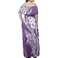 Hawaii Puakenikeni And Maile Lei Family Matching Off Shoulder Maxi Dress and Hawaiian Shirt Violet Polynesian Shark Tattoo DT05