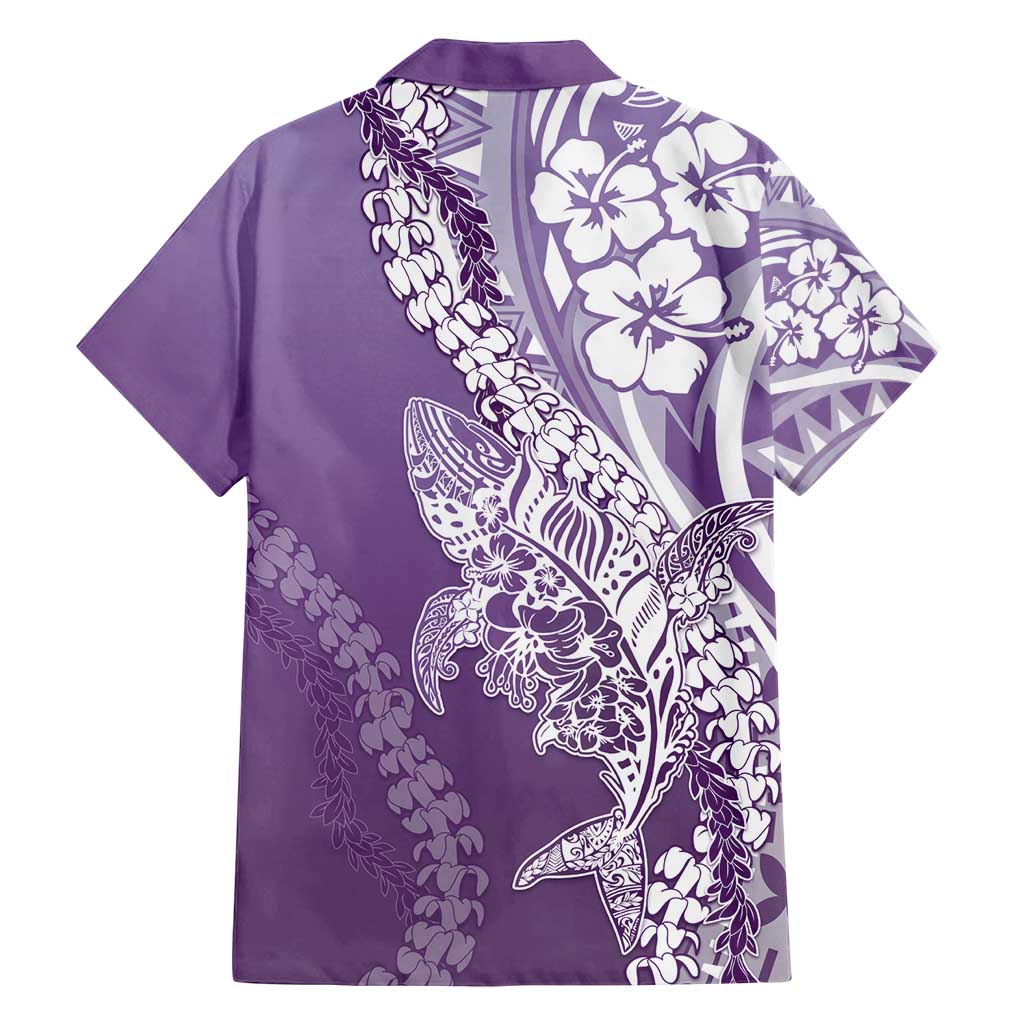 Hawaii Puakenikeni And Maile Lei Family Matching Off Shoulder Short Dress and Hawaiian Shirt Violet Polynesian Shark Tattoo DT05