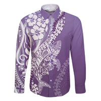 Hawaii Puakenikeni And Maile Lei Family Matching Off Shoulder Short Dress and Hawaiian Shirt Violet Polynesian Shark Tattoo DT05