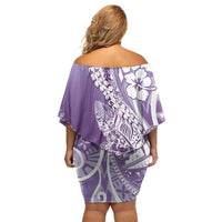 Hawaii Puakenikeni And Maile Lei Family Matching Off Shoulder Short Dress and Hawaiian Shirt Violet Polynesian Shark Tattoo DT05