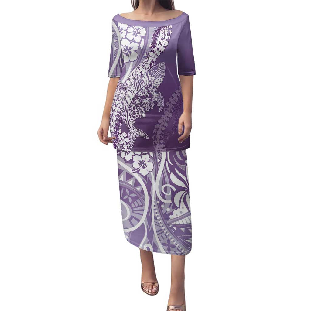Hawaii Puakenikeni And Maile Lei Family Matching Puletasi and Hawaiian Shirt Violet Polynesian Shark Tattoo DT05