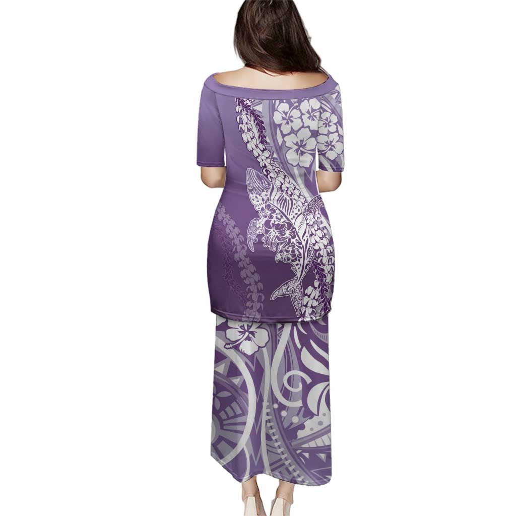 Hawaii Puakenikeni And Maile Lei Family Matching Puletasi and Hawaiian Shirt Violet Polynesian Shark Tattoo DT05