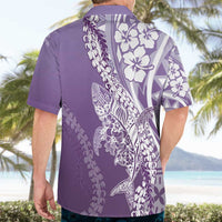Hawaii Puakenikeni And Maile Lei Hawaiian Shirt Violet Polynesian Shark Tattoo DT05